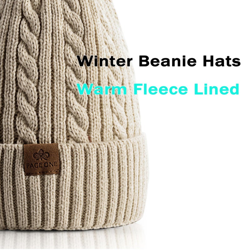 PAGE ONE Women Winter Pom Pom Beanie Hats Warm Fleece Lined,Chunky Trendy Cute Chenille Knit Twist Cap - Image 2